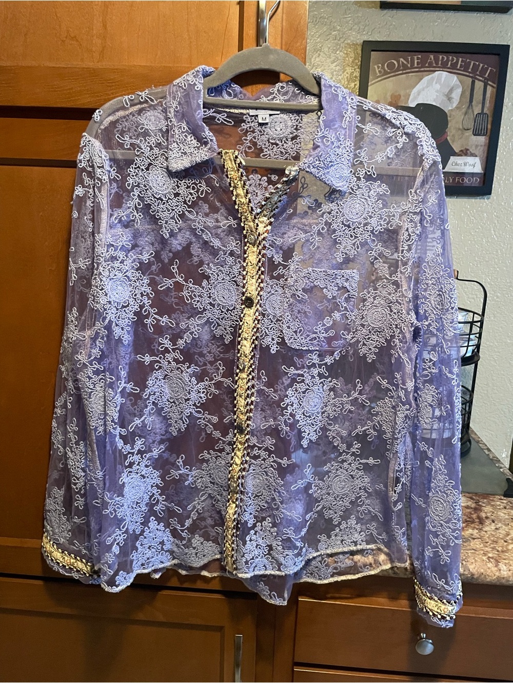 POL Lavender Sheer Lace Blouse with Embroidered Motifs